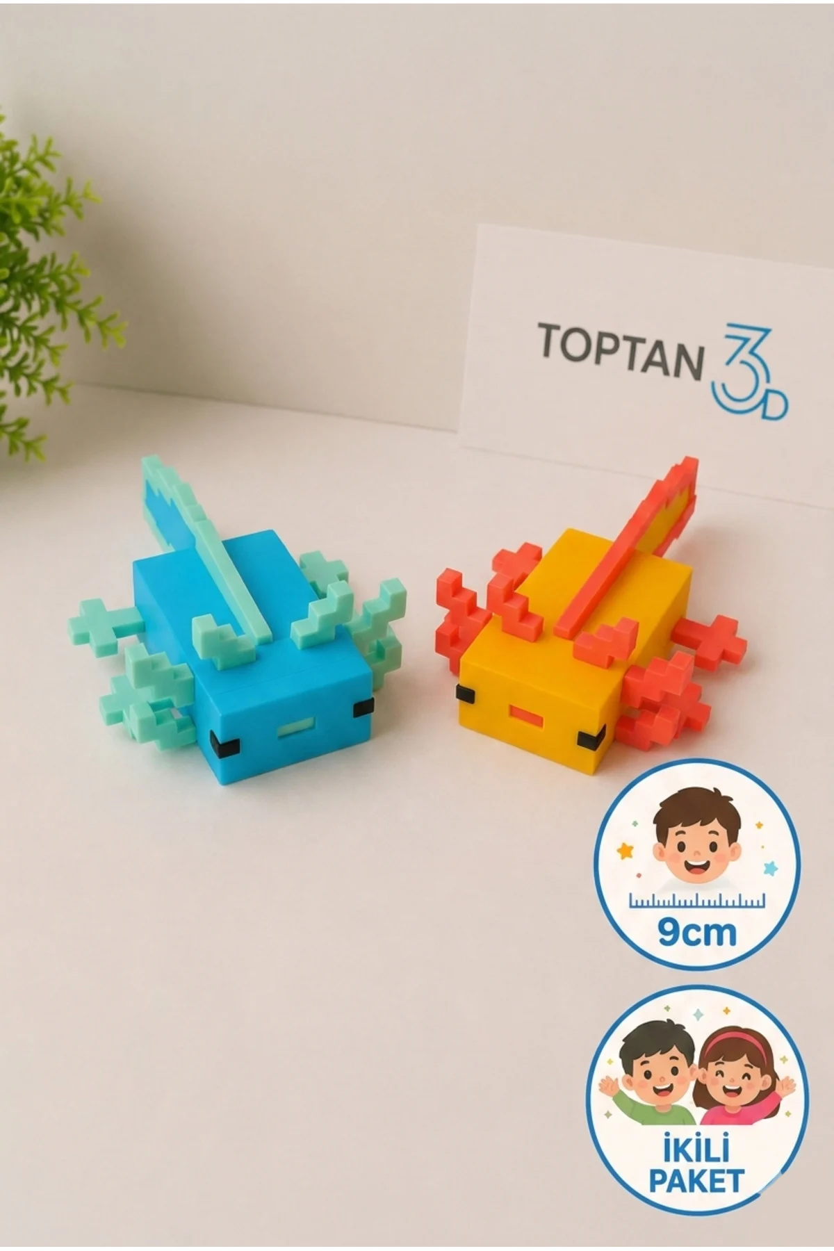 (2’li Paket) Axolotl Büyük Boy, İkili Aksolotl Figür Oyuncak – 9 cm