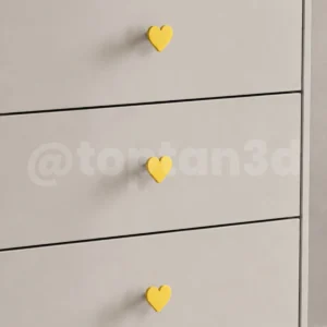 (4 cm) Sarı Kalp Dolap Kulpu, Mobilya Kulbu - Bebek, Çocuk Oda Aksesuar, Kalp Kulp (Kulp Vidası Dahildir)