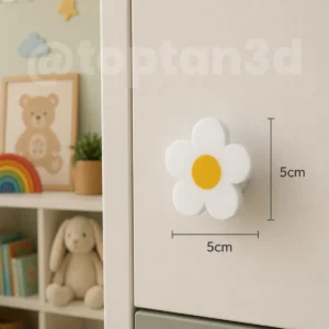 (5 cm) Papatya Dolap Kulpu, Modern Kulp - Çocuk Odası Kulp, Sarı Papatya Kulp (Kulp Vidası Dahildir)
