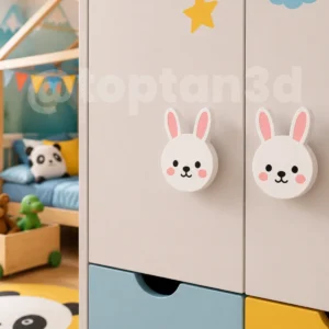 (5 cm) Sevimli Tavşan Dolap Kulpu, Mobilya Kulbu - Bebek Odası, Çocuk Odası Aksesuar, Kulp (Kulp Vidası Dahildir)