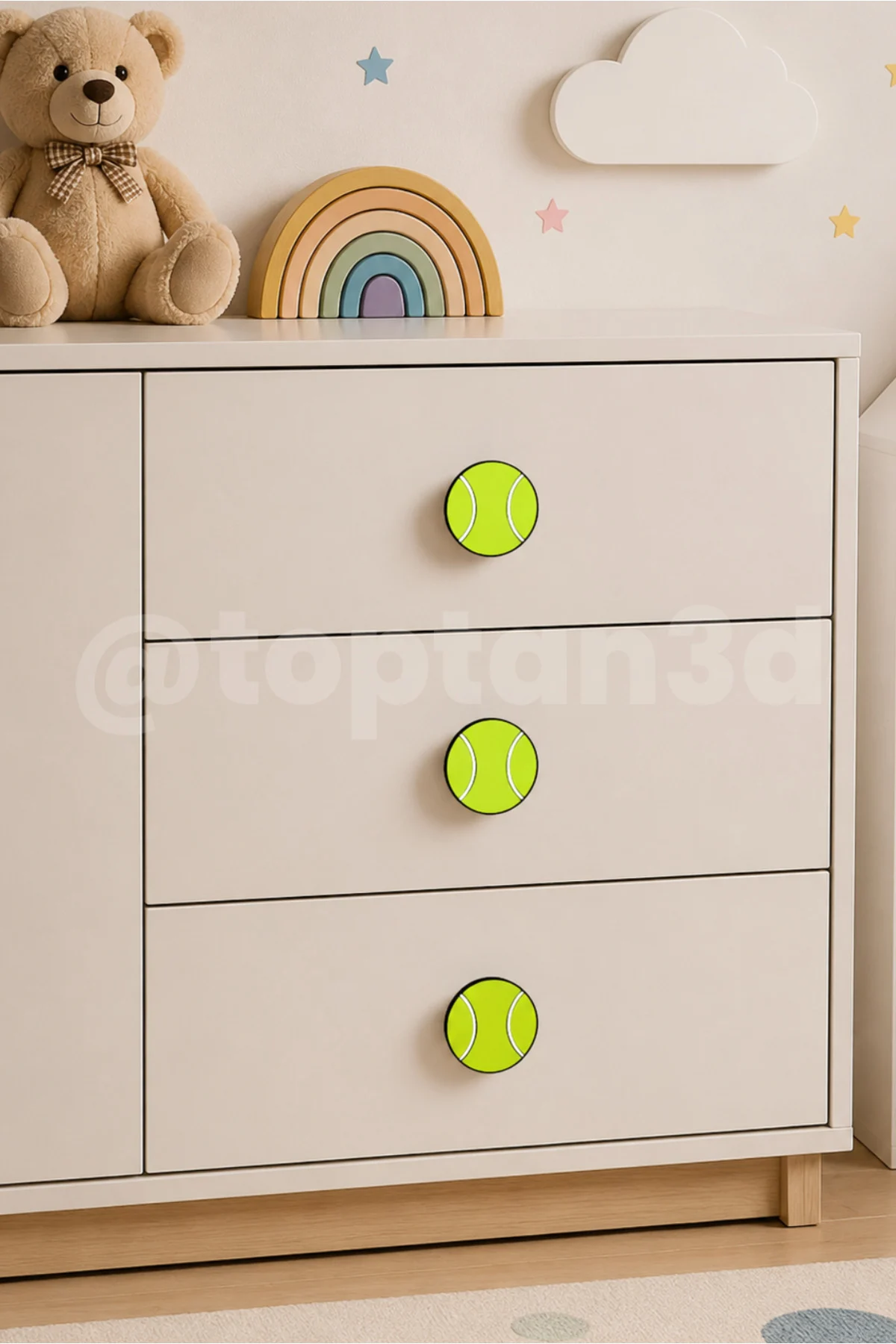 (5 cm) Tenis Topu Dolap Kulpu, Mobilya Kulbu – Çocuk Oda Aksesuarı, Tenis Topu Kulp (Kulp Vidası Dahildir)
