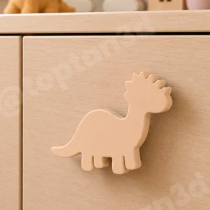 (6x4 cm) Bej Dinozor Dolap Kulpu - Modern Çocuk, Bebek Odası Mobilya Kulpu (Kulp Vidası Dahildir)