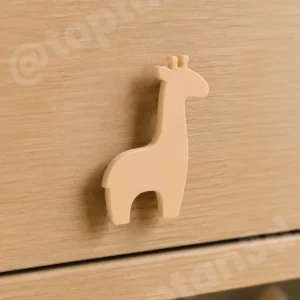 (6x4 cm) Bej Zürafa Dolap Kulpu - Modern Çocuk, Bebek Odası Mobilya Kulpu (Kulp Vidası Dahildir)