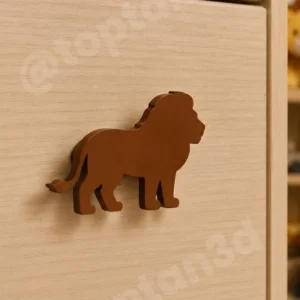 (6x4 cm) Kahverengi Aslan Dolap Kulpu - Modern Çocuk, Bebek Odası Mobilya Kulpu (Kulp Vidası Dahildir)