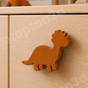 (6x4 cm) Kahverengi Dinozor Dolap Kulpu - Modern Çocuk, Bebek Odası Mobilya Kulpu (Kulp Vidası Dahildir)