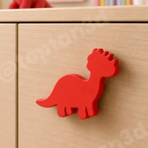 (6x4 cm) Kırmızı Dinozor Dolap Kulpu - Modern Çocuk, Bebek Odası Mobilya Kulpu (Kulp Vidası Dahildir)