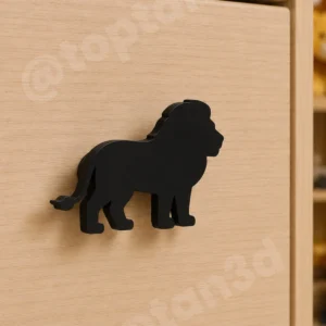 (6x4 cm) Siyah Aslan Dolap Kulpu - Modern Çocuk, Bebek Odası Mobilya Kulpu (Kulp Vidası Dahildir)
