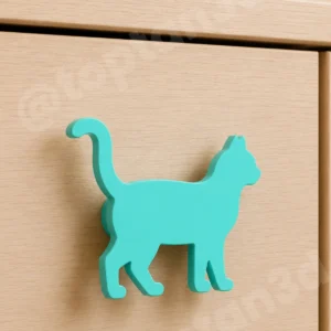 (6x4 cm) Turkuaz Kedi Dolap Kulpu - Modern Çocuk, Bebek Odası Mobilya Kulpu (Kulp Vidası Dahildir)
