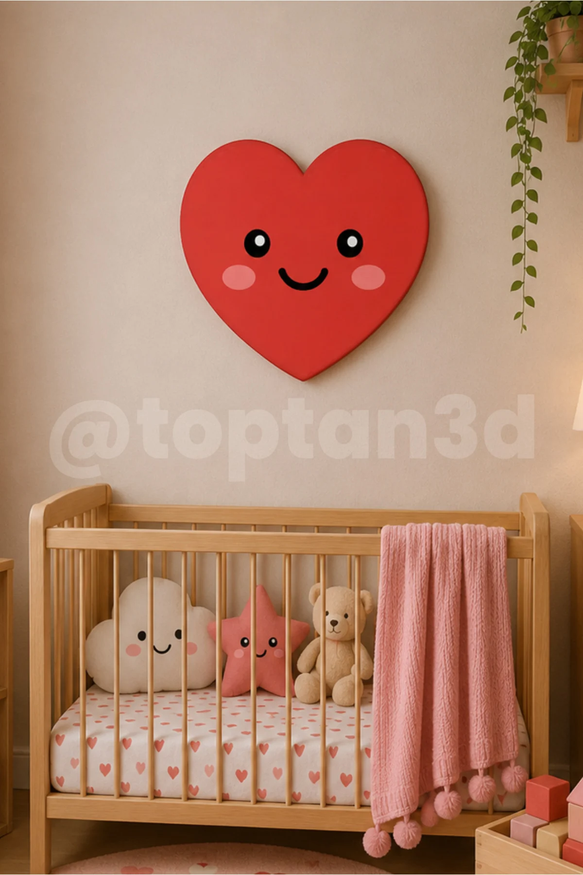 Kalp Duvar Süsü, Çocuk Odası Duvar Dekoru, Yapışkanlı Bebek Odası Süsleri, Sevimli Dostlar (10 CM)