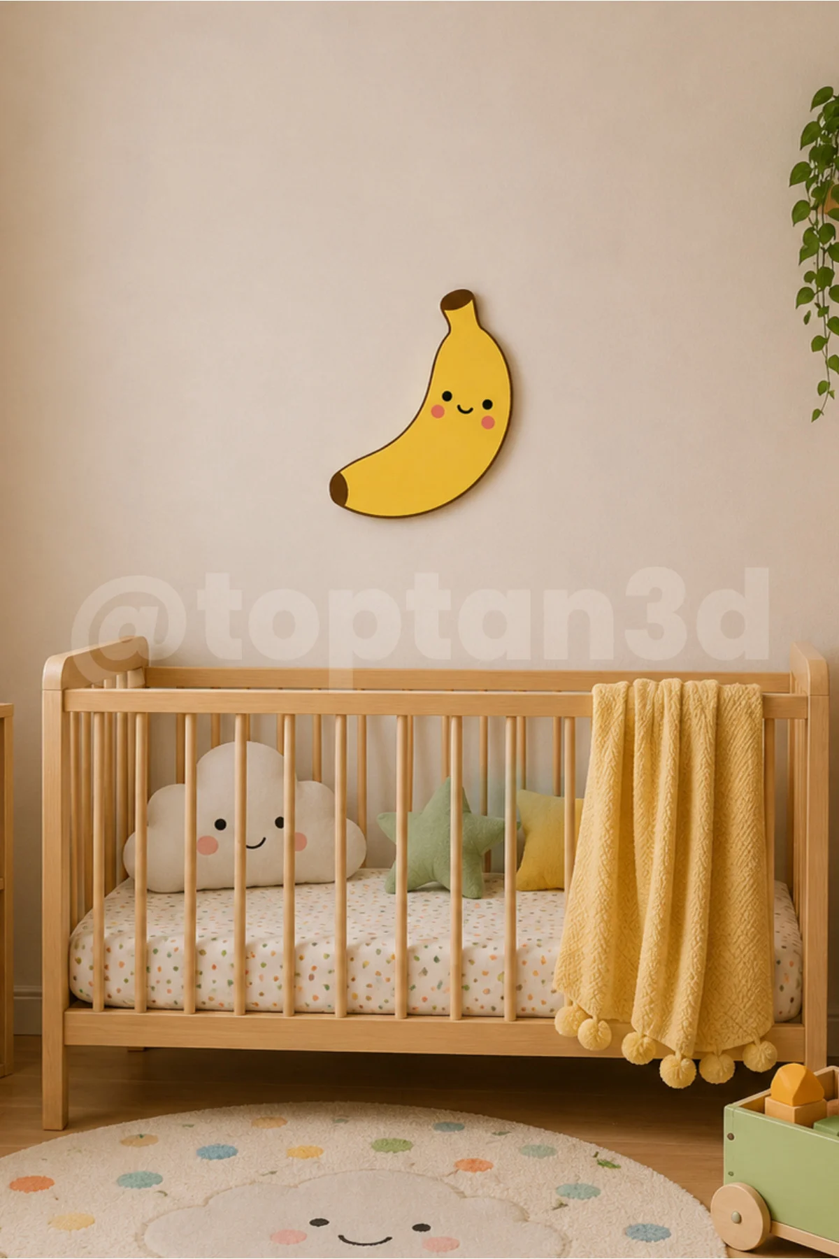 Muz Duvar Süsü, Çocuk Odası Duvar Dekoru, Yapışkanlı Bebek Odası Süsleri, Sevimli Dostlar (15 CM)